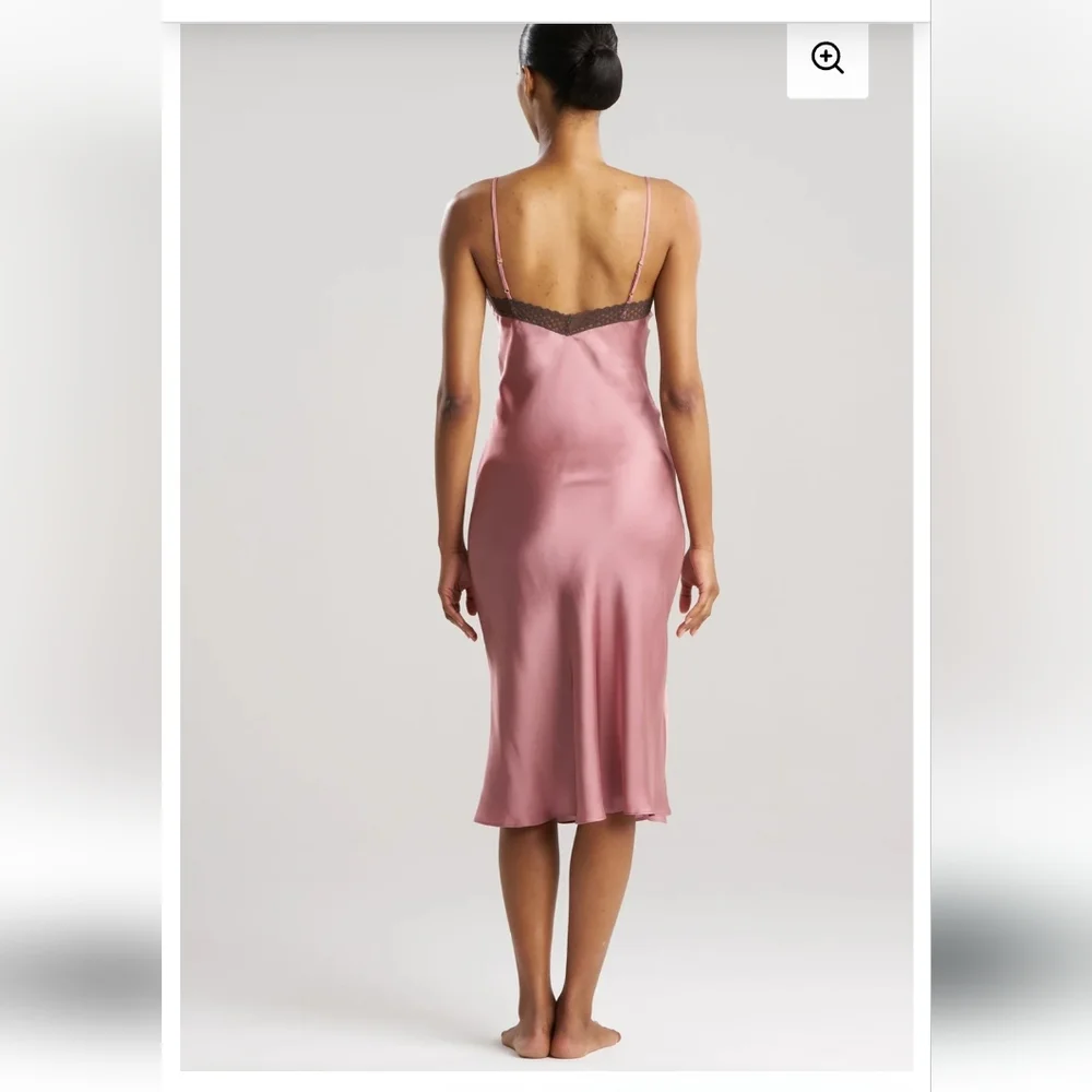 NATORI EDIT ASHLEY ICON LACE SLIP MIDI DRESS IN TEA PINK SSIZE LARGE - Picture 3 of 10